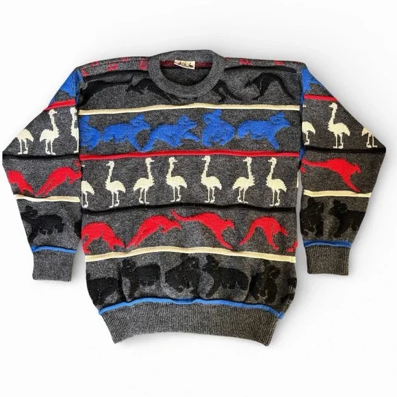 Vintage Hysport Australian Pure New Wool Kangaroo Emu Graphic Sweater Mens Small - Picture 3 of 9